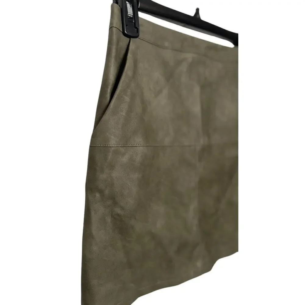 Shinestar Mini Skirt, Women's S OliveGreen Faux Leather Pockets 55%Viscose Lined
